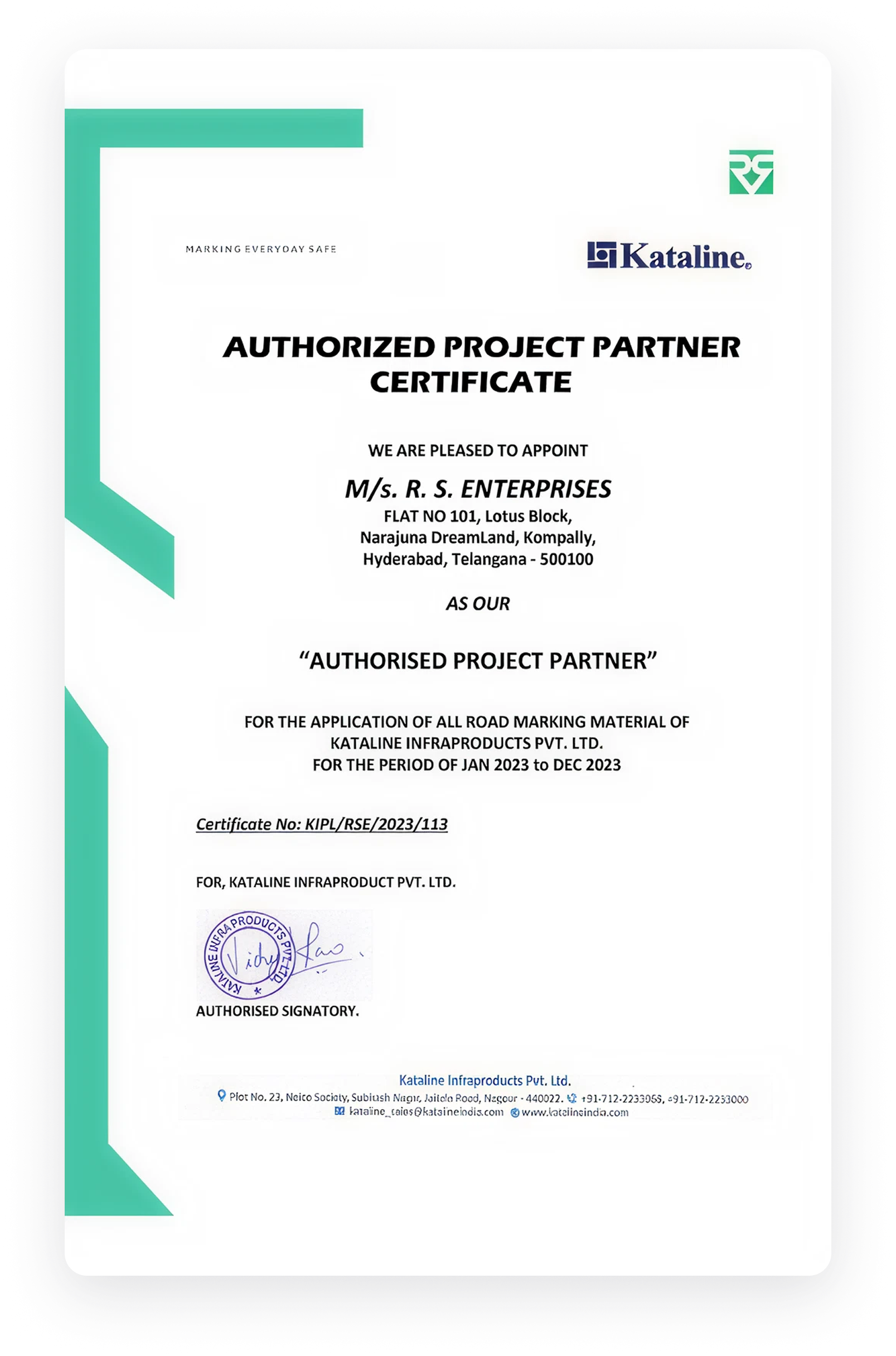 Kataline Certificate