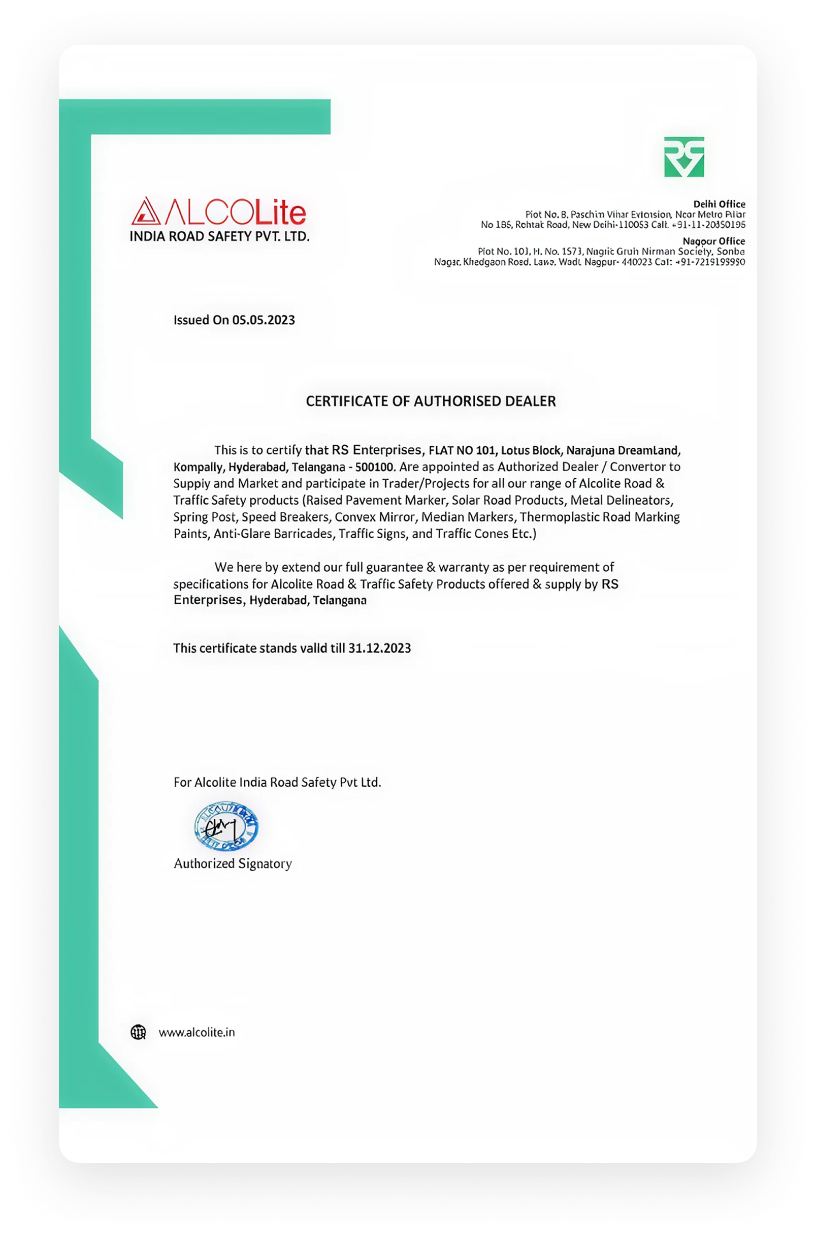 Alcolite Certificate
